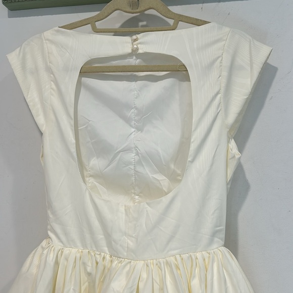 Bridal 50s Vintage Egg Cream A line wood grain Midi Dress open back women small - Picture 6 of 7